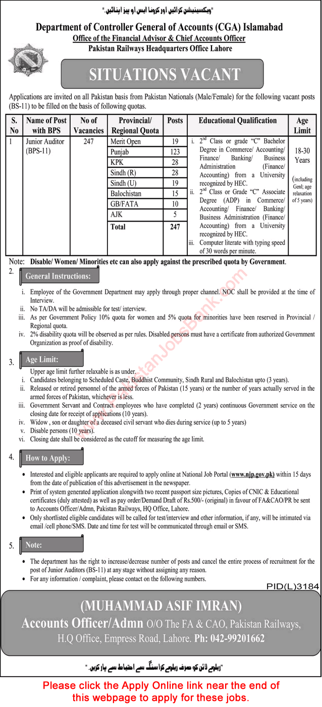 Junior Auditor Jobs in Controller General of Accounts Pakistan 2023 May
